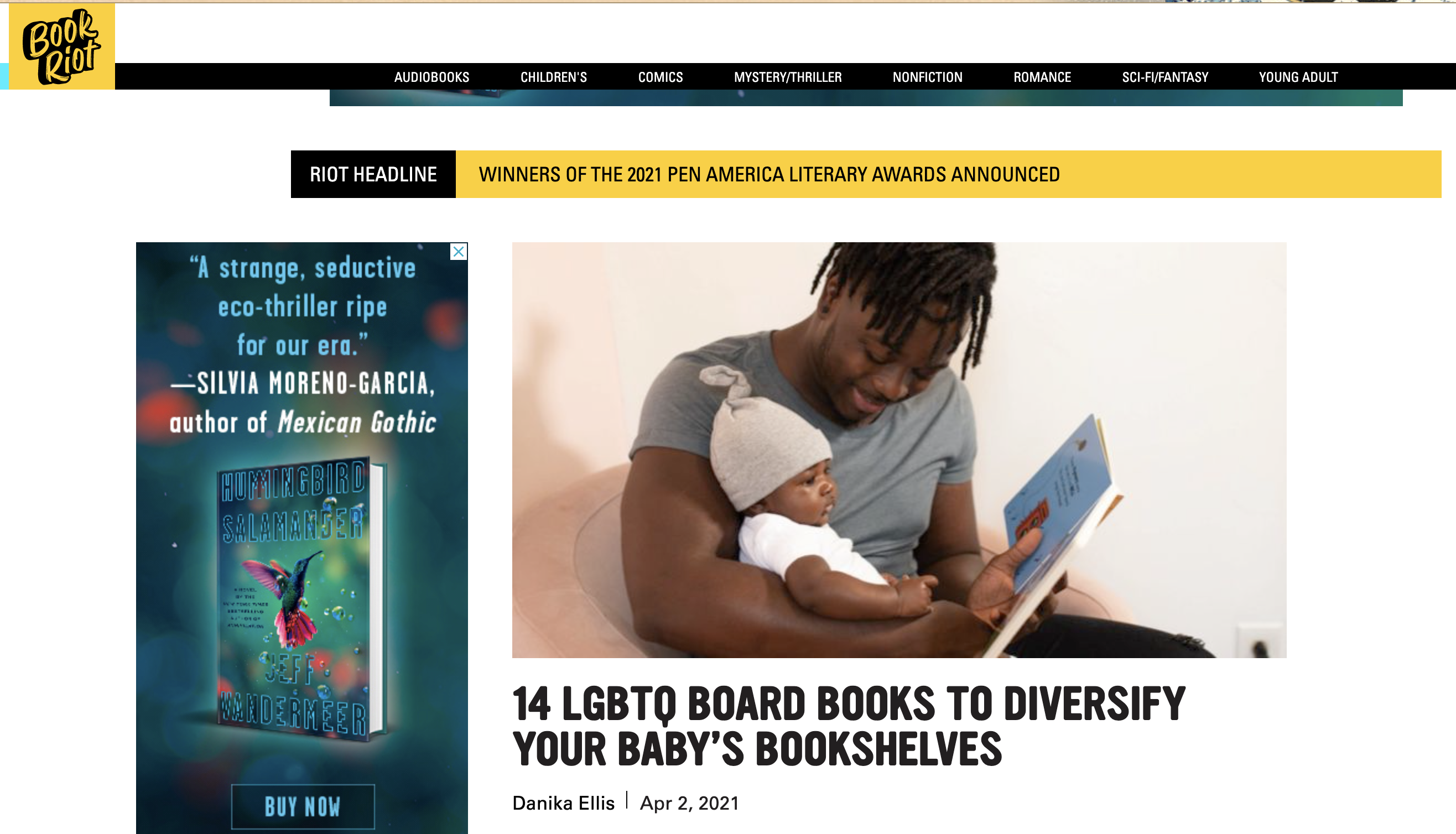 Screen shot of BookRiot article on LGBTQ board books.