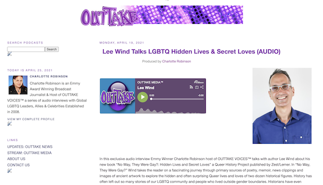 I’m interviewed on the Outtake Voices podcast about LGBTQ Hidden Lives and Secret Loves!