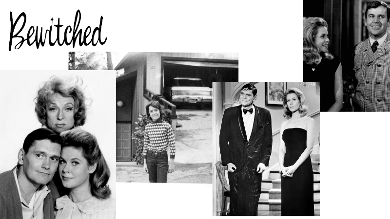 A photo of me (lee) at 12 years old, surrounded by cast and promotion stills for the TV show Bewitched: Left to Right, the happy couple and the not-so-happy mother-in-law, Lee age 12, Darren soaking wet in a suit and Samantha looking completely calm in a gown, and Samantha smiling at Uncle Arther.